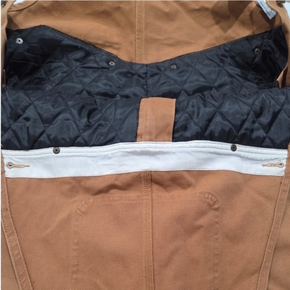 Carhartt Insulated Bib Overalls Women 14 Brown Quilt Lined Duck Canvas Dbl Knee - Picture 11 of 12
